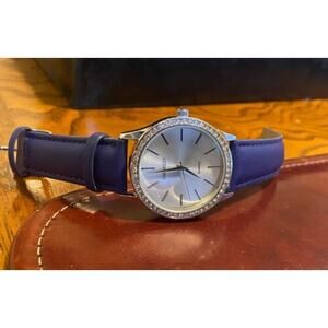 Women's 38mm Silver Tone Embassy Watch, Crystal Accents, Purple Band